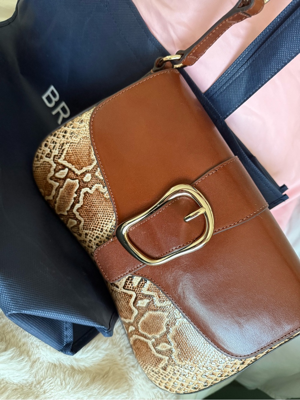 Brahmin Nerida multi Wailua snake embossed leather buckle shoulder bag NWT RARE - Picture 7 of 16